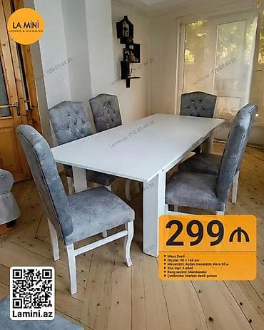 ucuz metbex mebelleri: Mətbəx üçün, Açılan, Dördbucaq masa, 6 stul — 1