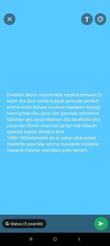 lokbatanda kiraye evler 2023 tap az: 5000 м², 3 комнаты, Газ, Электричество, Водопровод — 1