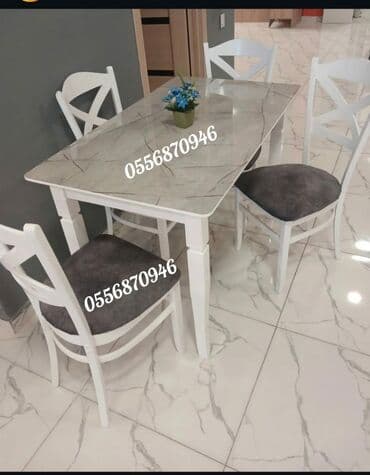 ders masaları: Mətbəx üçün, Yeni, Açılmayan, Dördbucaq masa, 4 stul — 10