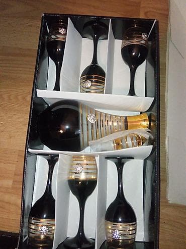 aluminium qapi pencere: Şüşə dəst – qara rəngli zərif dizayn - Komplet: 6 ədəd qədəh + 1 ədəd — 1