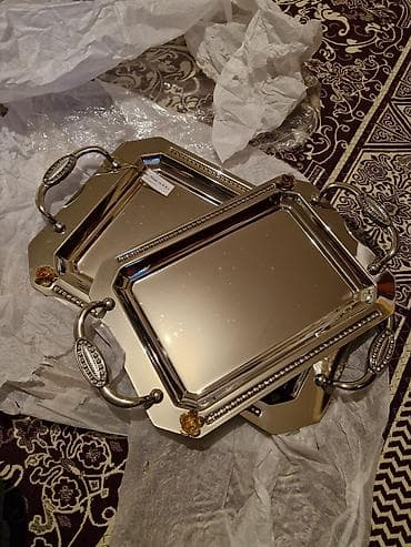 xrom sarlar: ISLENMEYIB!Zərif servis üçün lüks metal dəst: 2 ədəd düzbucaqlı — 3
