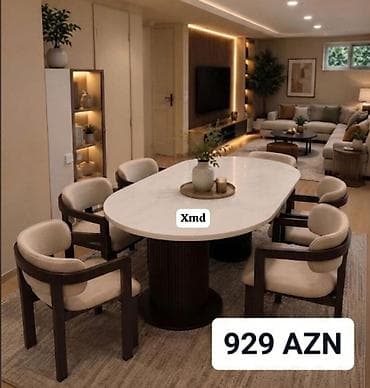 Ovallaşmış mərmər effekti stol və 6 ədəd kreslo dəsti - Dəst tərkibi