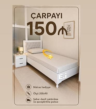 divan olcusu: Çarpayı – 150₼ - Ölçü: 200×90 sm, tək nəfərlik - Başlıq: yumşaq — 1