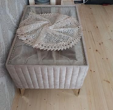 pufik: Pufik oturacaq, Vеlur parça, rəng - Süd rəngi — 2