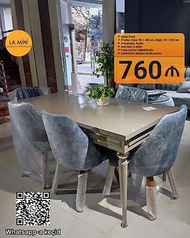 Mətbəx üçün, Açılan, Dördbucaq masa, 6 stul