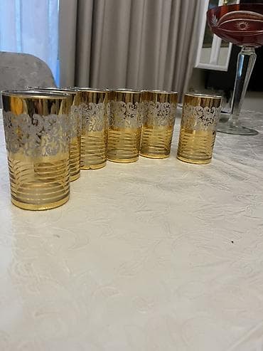 kompot qabı: Stəkanlar, rəng - Qızılı, Şüşə, 6 ədədli dəst — 2