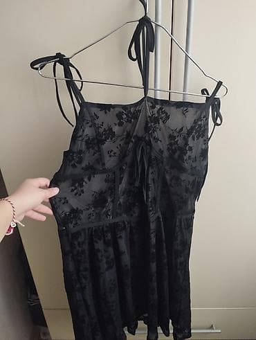 libaslar: Vintage qara mesh fakturalı çiçək naxışlı don — 1