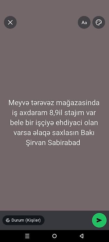Meyvə-tərəvəz mağazasında iş axtaran təcrübəli işçi - 8-9 il sahə at lalafo.az Meyvə-tərəvəz mağazasında iş axtaran təcrübəli işçi - 8-9 il sahə
