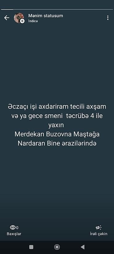 Əczaçı, 29 yaş, 3-5 illik təcrübə, Axşam saatlarında iş