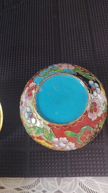 dəniz məhsulları satışı: Vintaj qənd qabı – cloisonné üslubunda emal işçiliyi - Material: mis — 2