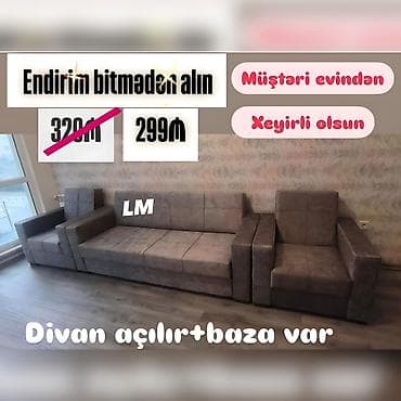 Yeni, Divan, 2 kreslo, Divan, Bazalı, Açılan — 1