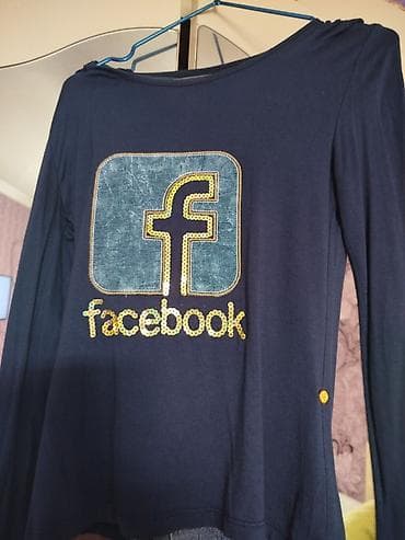 yeni il köynəkləri: Qadın uzunqollu köynək – Facebook loqolu - Rəng: tünd mavi - Ön — 1