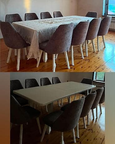 Qonaq otağı üçün, İşlənmiş, Açılan, Dördbucaq masa, 12 stul — 1