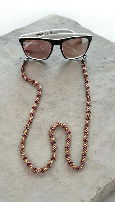 persol eynək: Eynək üçün dekorativ ipi. - Material: xırda bənövşəyi-bordo və qızılı — 1