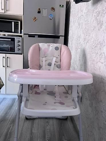 Столы для кормления: Uşaq yemək stulu - Rəng: açıq çəhrayı/ağ, pastellə bəzədilmiş naxışlı — 1