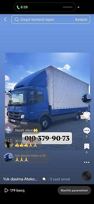 Yükdaşıma xidməti – tentli Mercedes yük maşını - Uzunluğu təqribən