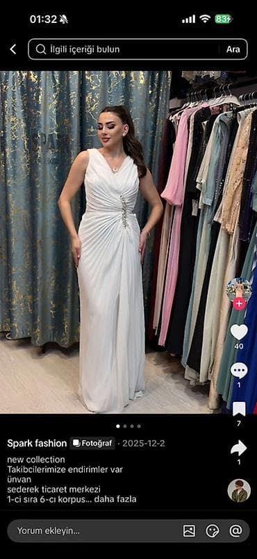 Ağ rəngdə zərif ziyafət/nişan/gecə geyimi. - Üst hissə V-kəsimli