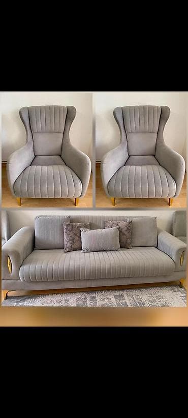 divan krislo: İşlənmiş, Divan, 2 kreslo, Bazalı, Açılan — 1
