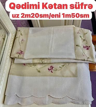 step deke: Qədimi kətan süfrə - Ölçü: uzunluq 2 m 20 sm, en 1 m 50 sm (üzərində — 1