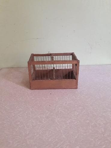 Pişiklər: Taxta quş qəfəsi - Material: təbii taxta çərçivə və metal məftil — 1