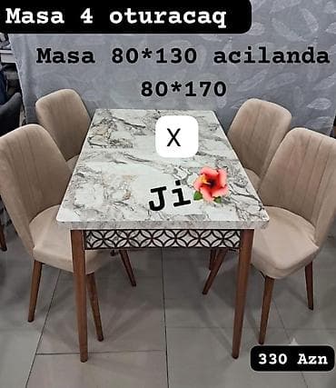 stul stol: Açılan yemək masası və 4 ədəd stul dəsti. - Masa ölçüsü: 80×130 sm — 1