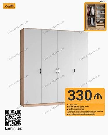 skafi: LA MINI 4 qapılı dolab - Model: Kod 6117 - Ölçülər: D 47 × H 200 × E — 1