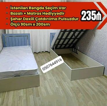 taxt bazalı: Yeni, Təknəfərlik çarpayı, Bazalı, Matras ilə, Siyirməsiz, Azərbaycan — 1