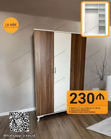 dolab modelleri: Açılan, 3 qapılı Düz dolab, Qarderob, paltar dolabı — 1