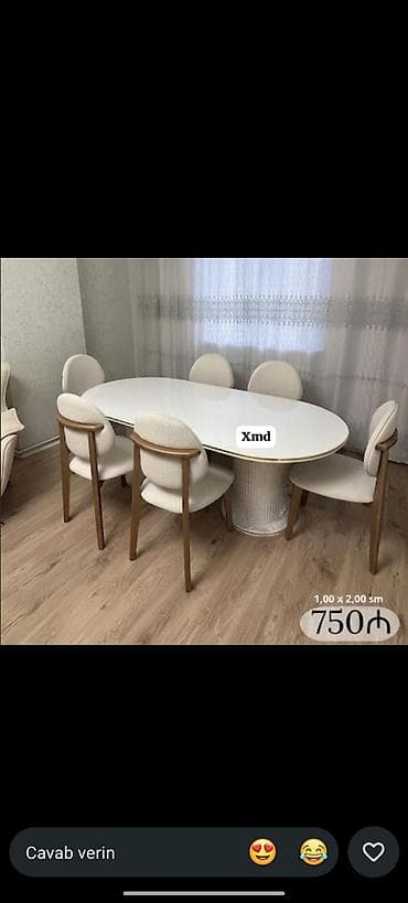 Qonaq otağı üçün, Yeni, Açılmayan, Oval masa, 6 stul