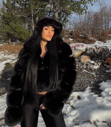 kulek: Qara süni kürk jaket - Model: qısa, belüstü kəsim - Material: yumşaq — 4