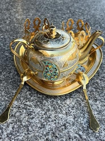 sap: Çay dəsti, rəng - Qızılı, Metal, 2 nəfərlik — 2