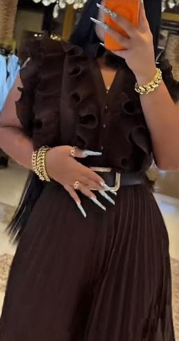 Qəhvəyi rəngdə, elegant uzun paltar-jumpsuit dizaynı: - Üst hissə — 5