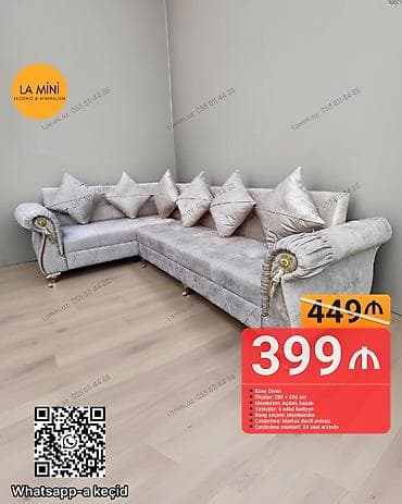 Künc divan, Açılan, Bazalı, Vеlur parça, Şəhərdaxili pulsuz çatdırılma