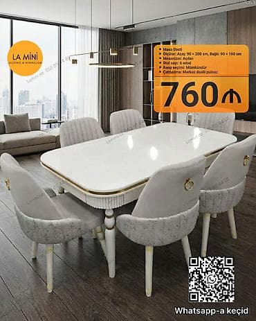 stul tek: Açılan, Dördbucaq masa, 6 stul — 1