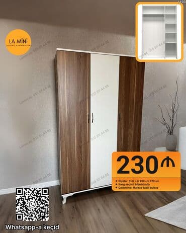 Yataq otağı dəstləri: Açılan, 3 qapılı Düz dolab, Qarderob, paltar dolabı — 1