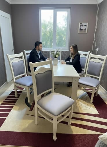 Qonaq otağı üçün, İşlənmiş, Açılan, Dördbucaq masa, 6 stul