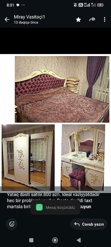 divan satilir tecili: Yataq dəsti satilir.800 azn. Ideal vəziyyətdədir hec bir problemi — 1