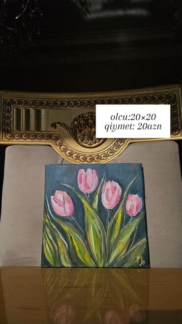 tac sekli: Əl işi rəsm tabloları – akril boya ilə kətan üzərində. 1) Ağ çiçəklər — 4