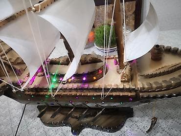 Velosiped aksesuarları: Dekorativ yelkənli gəmi maketi – işıqlı El işidir - Material: ağac və — 4
