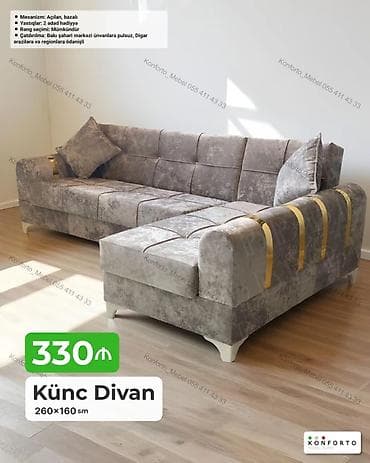 Künc Divan – 260×160 sm - Mexanizm: açılan, bazalı (yataq funksiyası — 1