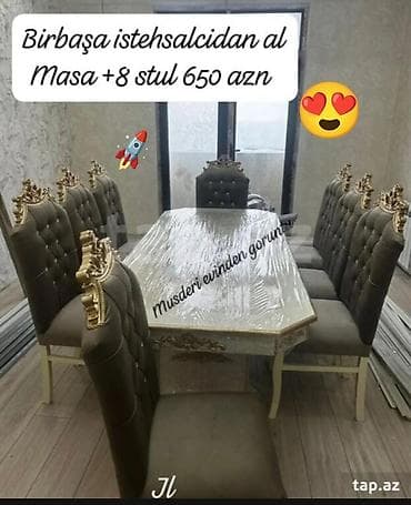 Qonaq otağı üçün, Yeni, Açılmayan, Dördbucaq masa, 8 stul