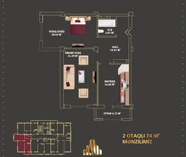 dəniz mənzərəsi mtk: M. Həzi Aslanov, 2 otaqlı, Yeni tikili, m. Həzi Aslanov, 74 kv. m — 9