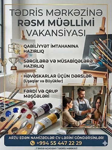 təhsil kursları: Müəllim tələb olunur, Rəsm, 1-2 illik təcrübə — 1