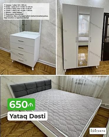 sunger: Yataq Dəsti – 650₼ Komplektə daxildir: - Çarpayı: 1 ədəd, 160 × 200 — 1