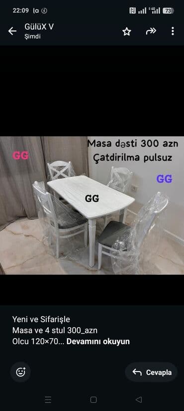 стол для наращивания ногтей: Yeni ve Sifarişle Masa ve 4 stul 300_azn Olcu 120×70 Rəng seçimi var — 1