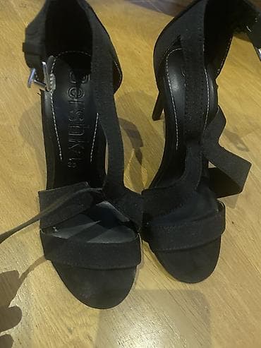 eclat mon: Bershka qadın ayaqqabısı – qara rəngli, zərif yüksək dabanlı sandal — 2