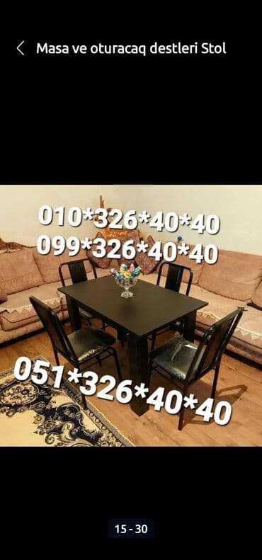 Masa və oturacaq dəstləri: Mətbəx üçün, Yeni, Dördbucaq masa, 4 stul — 5