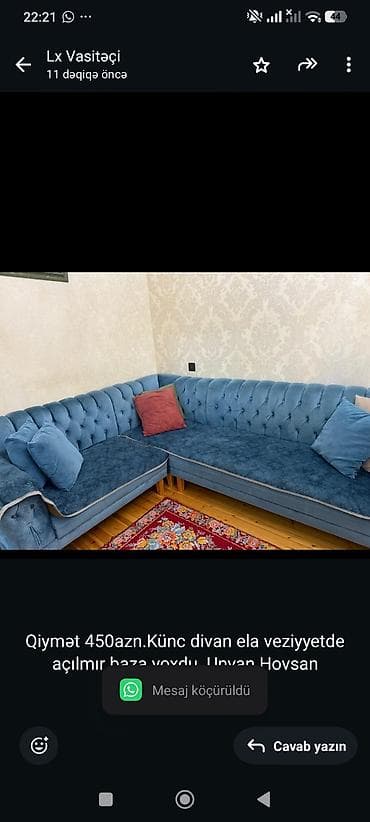 Дом и сад: Qiymət 450azn.Künc divan ela veziyyetde açılmır baza yoxdu. Unvan — 1