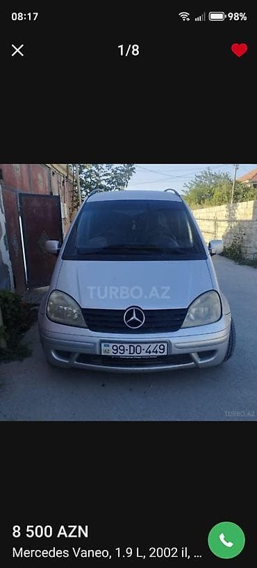 çanqan avto: Mercedes-Benz Vaneo: 1.9 l | 2002 il Van/Minivan — 2