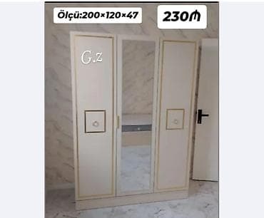 mebel qapılar: Yeni, 3 qapılı, Güzgülü, Ağ, Açılan, Düz dolab — 1